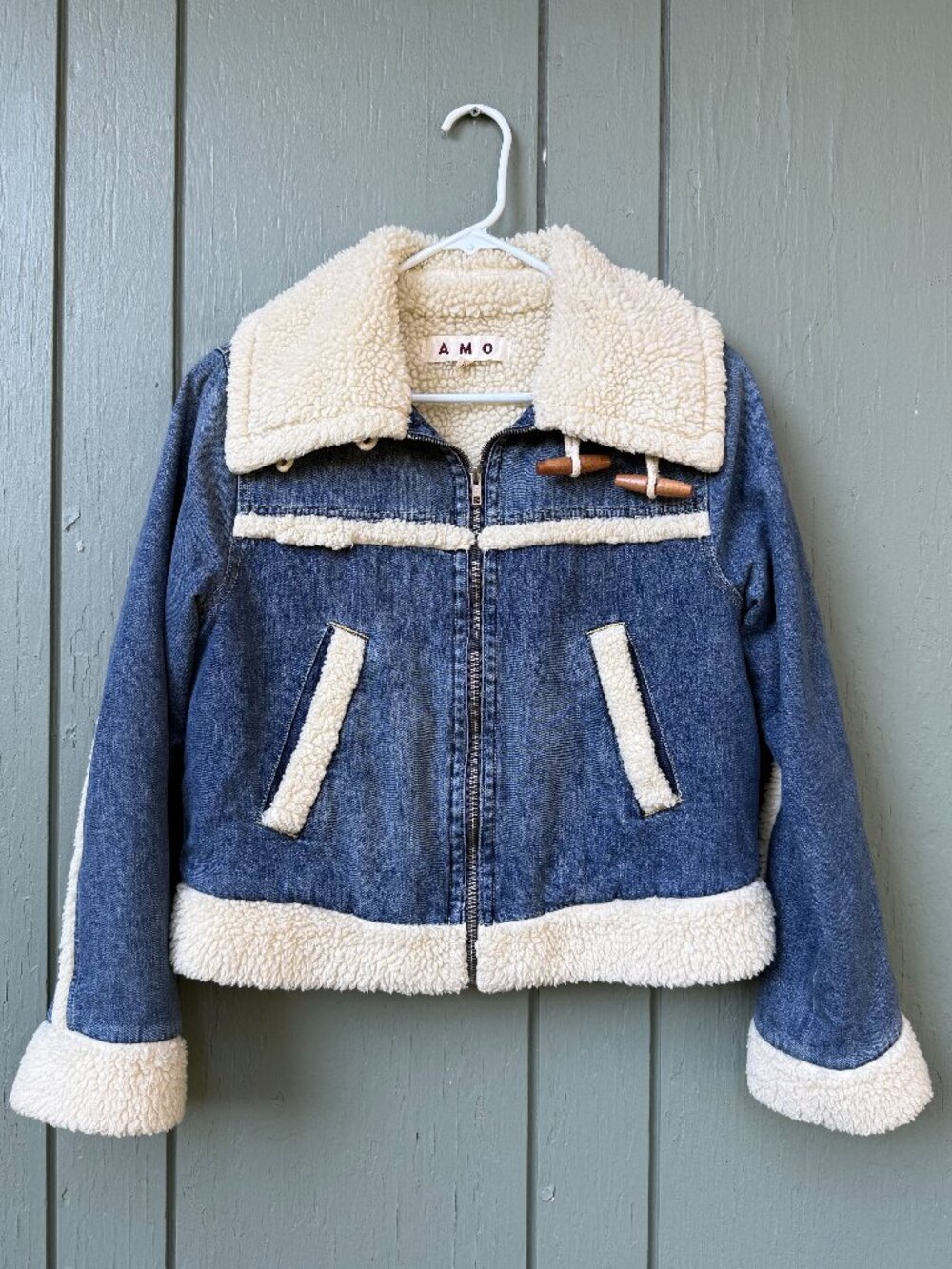 AMO Betty Shearling Jacket Idolize Denim Sherpa Coat